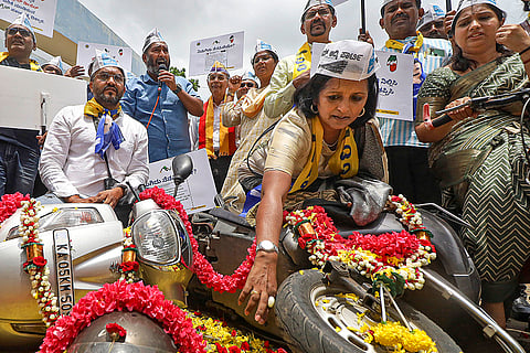 Protest against fuel price hike in Bengaluru